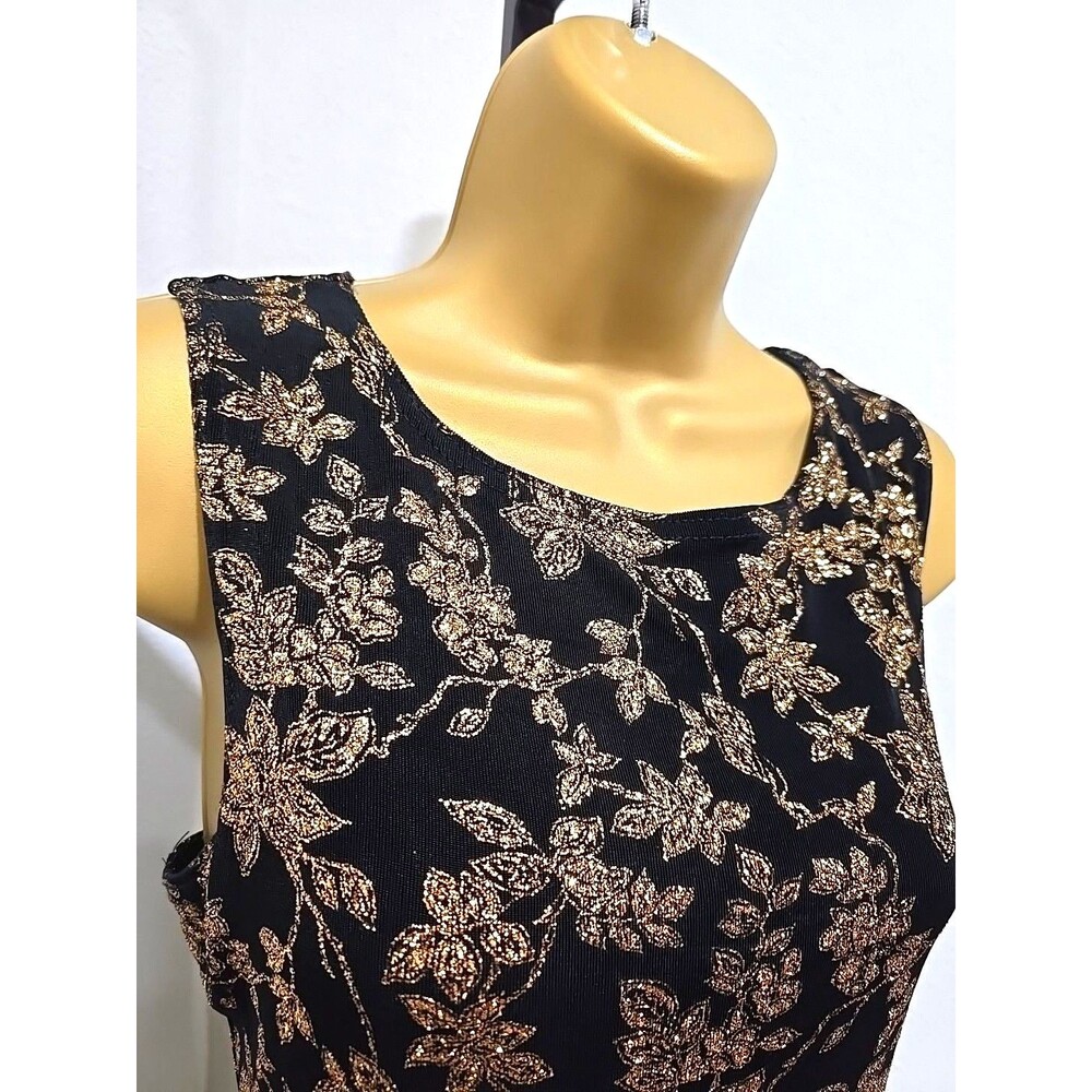 Vtg Black Gold Metallic Sleeveless Top PL 80s Cocktail Whimsigoth Party Sparkle